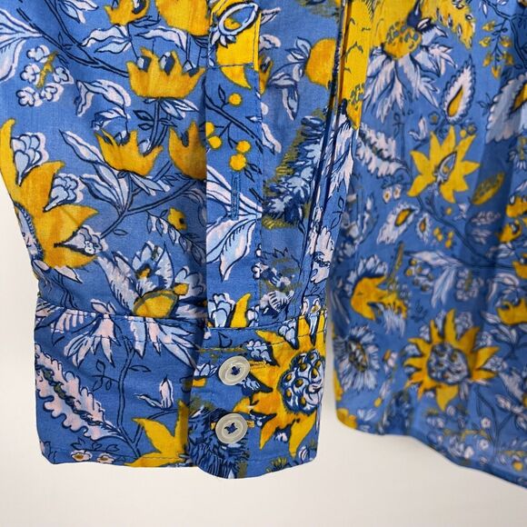 Talbots Button Up Shirt Size 2X Collared Blue Yellow Watercolor Botanical Cotton - Picture 6 of 12